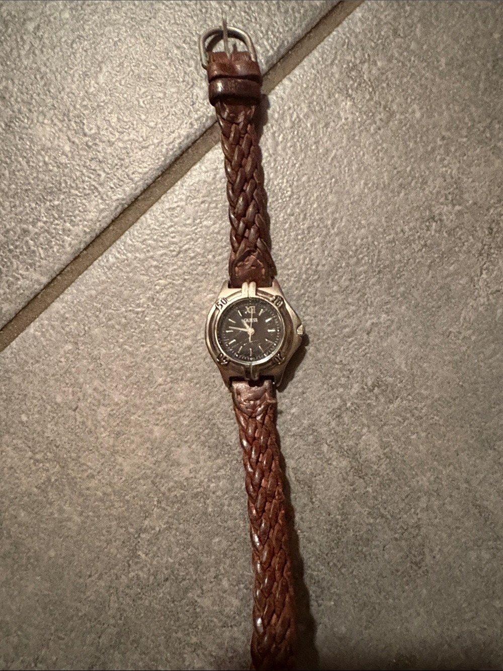 Vintage Guess Women's Brown Braided Leather Watch with silver Case